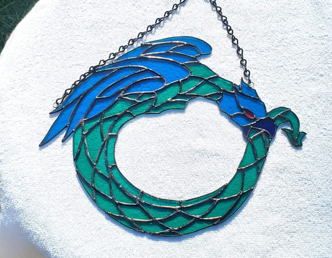Circle Ouroboros Stained Glass Dragon