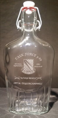 Personalized Engraved 17oz Whiskey Flask with a military design