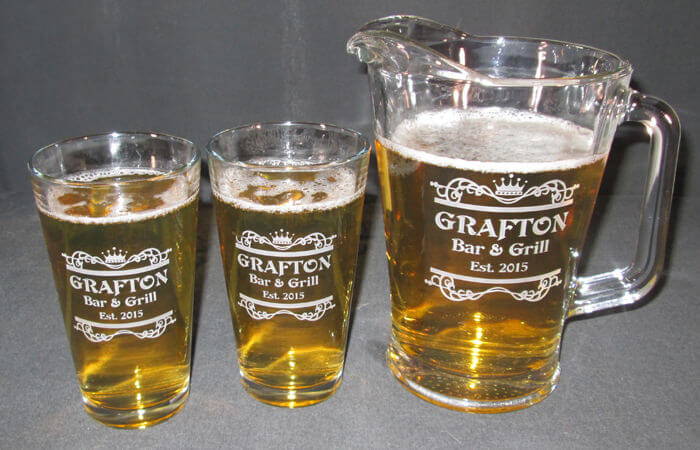 Personalized Engraved 20oz Beverage/Pint Glass and Beer Pitcher Set