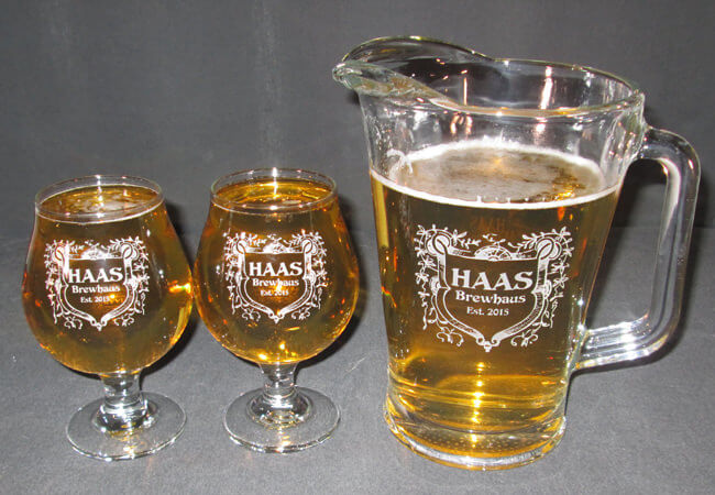 Personalized Engraved Belgian Beer Glass and Beer Pitcher Set