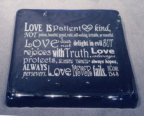 Personalized Engraved Blue Glass with Corinthians quote