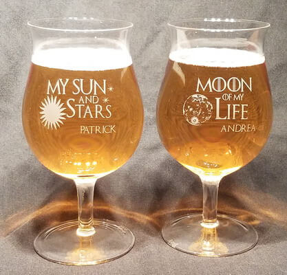 Crystal Belgian Engraved Beer Glass, set of 2