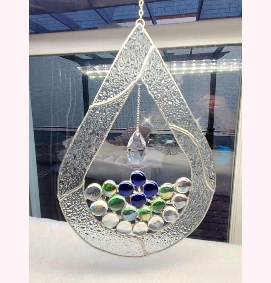Teardrop Stained Glass with Gems | Stained Glass by Triple