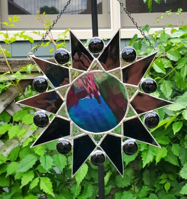 Black Starburst Stained Glass Suncatcher
