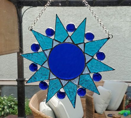 Blue Stained Glass Starburst Suncatcherr