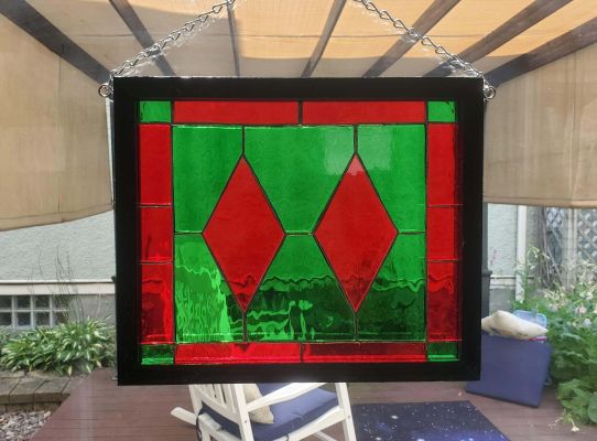 Green and Red Summer Diamond Window Panel
