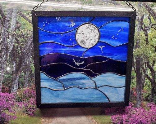 Sea Moon Dragons Window Panel